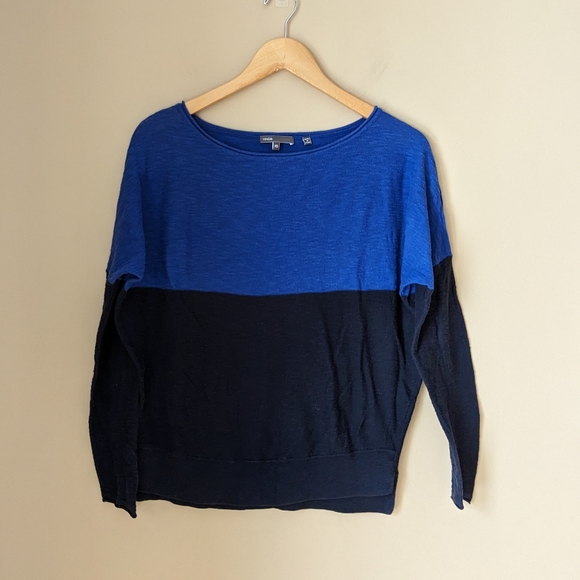 Vince Color Block Dolman Sleeve Boat Neck Cotton Slub Long Sleeve Knit T… - Picture 4 of 8